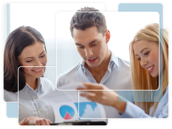 Three colleagues reviewing charts together